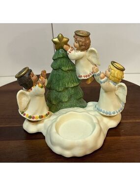 PartyLite Vintage “Little Angels” Votive Holder Christmas Angel Figurine Scene